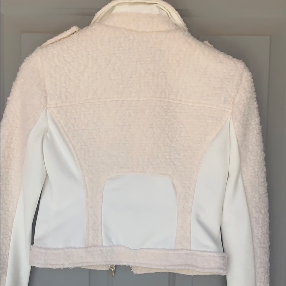 BEBE Wool Teddy Shearling Cream Moto Jacket - Picture 9 of 9
